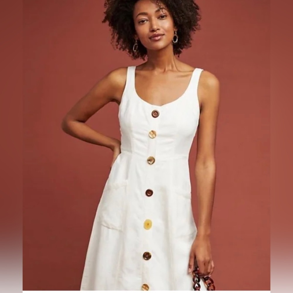 Anthropologie White Button-Front Midi Dress